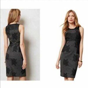 Anthropologie Maeve Gray Black Lace Flocked Column Zip Dress | Size‎ Small